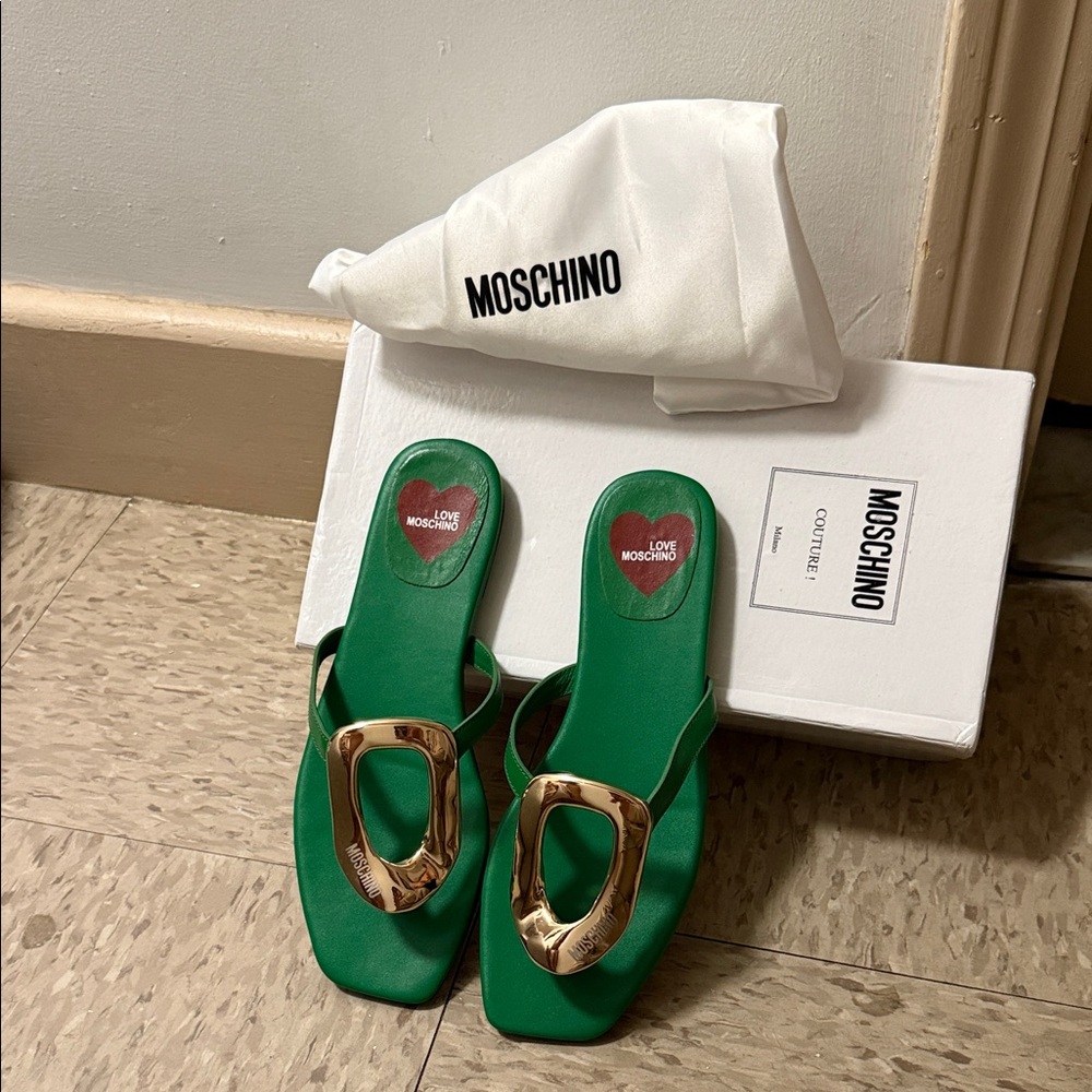 Moschino Emerald Sandals with Gold Details